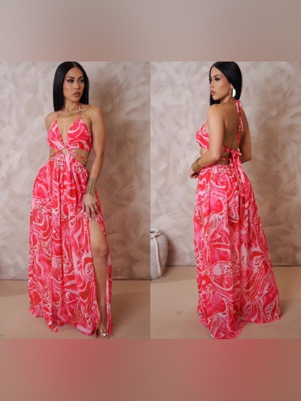 MISS AVENUE Cutout Maxi Dress - Elegant Summer Evening - Fuchsia Size Medium